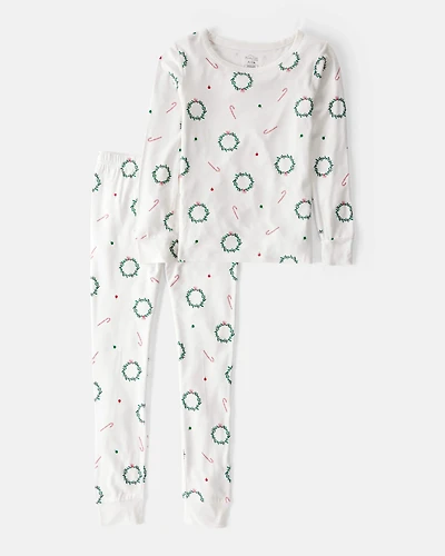 Kid Wreath PurelySoft Long-Sleeve Snug Fit 2-Piece Pajamas - White
