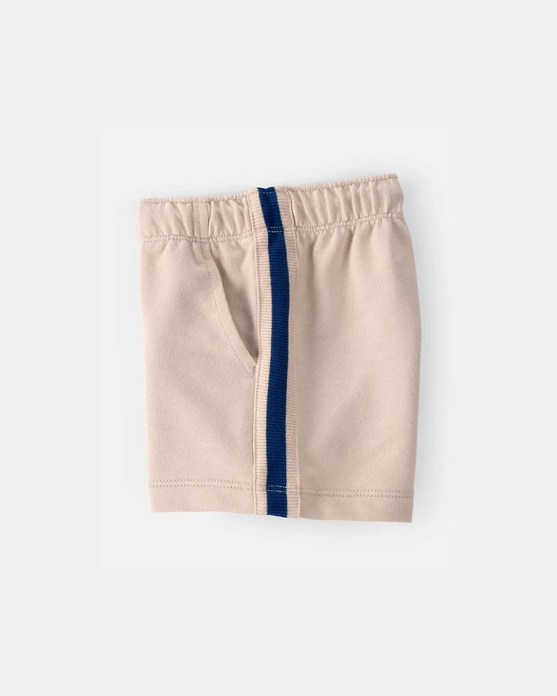 Baby Boy Striped French Terry Shorts - Khaki/Blue