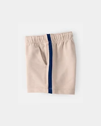 Baby Boy Striped French Terry Shorts - Khaki/Blue