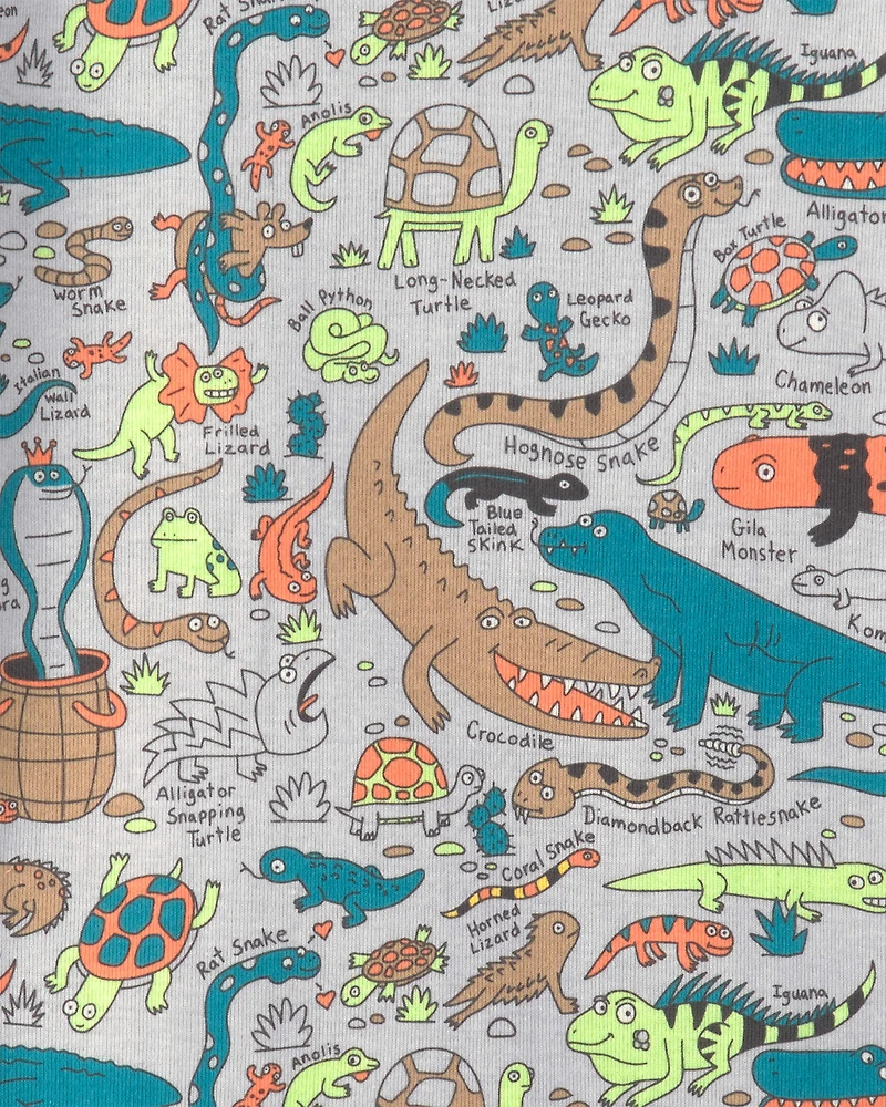 Boys Alligator 100% Cotton Snug Fit 2-Piece Pajama Set - Grey