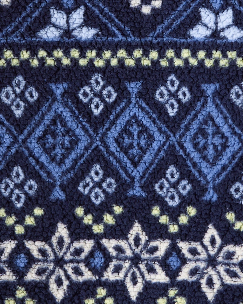 Boys Fairisle Quarter-Zip Sherpa Pullover Sweatshirt - Navy