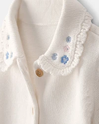 Baby Girl Floral Button-Up Cardigan Sweater - Ivory