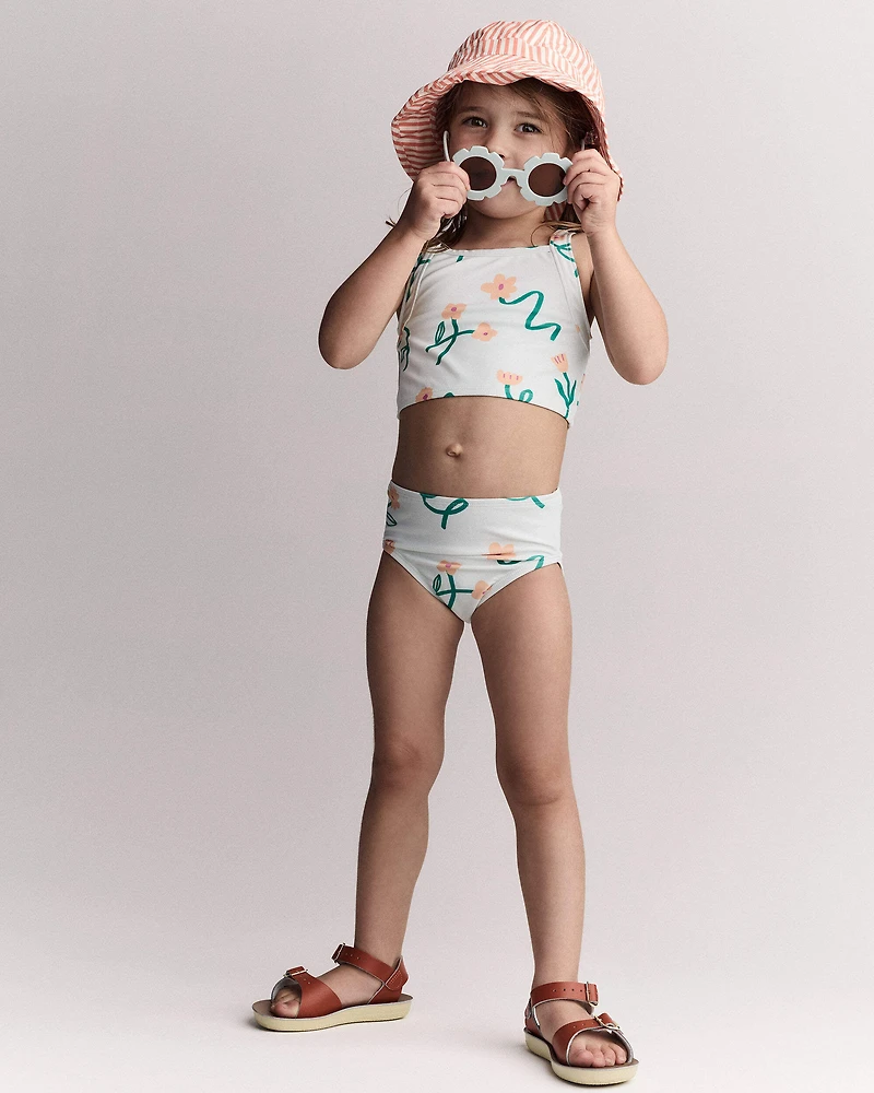 Toddler Girl Tankini in Floral Print - Light Green