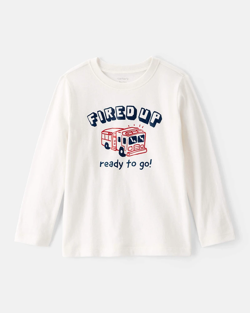 Toddler Boy Firetruck Long-Sleeve Graphic Tee - White