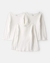 Toddler Girl 3-Pack Cotton Long-Sleeve Tops - Ivory