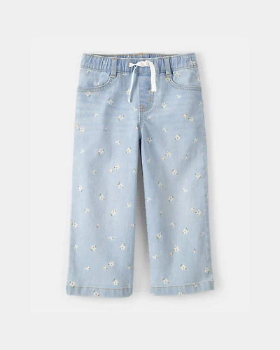 Toddler Girl Floral Drawstring Wide-Leg Jeans - Light Wash