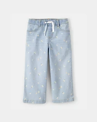 Toddler Girl Floral Drawstring Wide-Leg Jeans - Light Wash