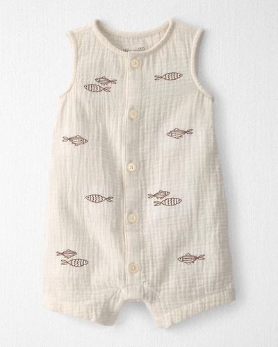 Baby Organic Cotton Gauze Embroidered Romper