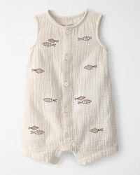 Baby Organic Cotton Gauze Embroidered Romper
