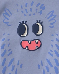 Toddler Girl 4-Piece Monster 100% Cotton Snug Fit Pajama Set - Blue/Cream