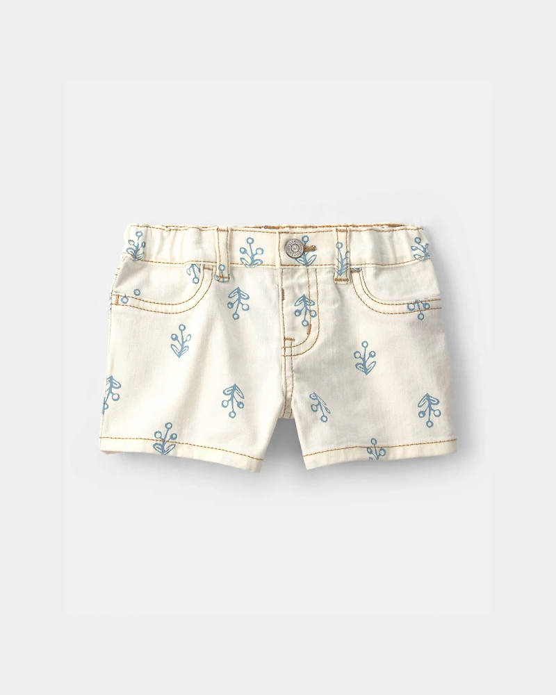 Baby Girl Floral Twill Shorts - Ivory