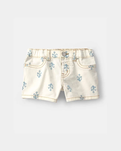 Baby Girl Floral Twill Shorts - Ivory