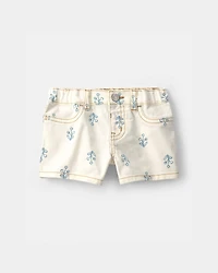 Baby Girl Floral Twill Shorts - Ivory