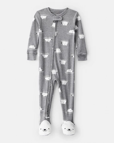 Toddler Boy Polar Bear Cotton Snug Fit Footie 1-Piece Pajamas - Grey