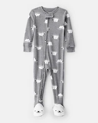 Toddler Boy Polar Bear Cotton Snug Fit Footie 1-Piece Pajamas - Grey