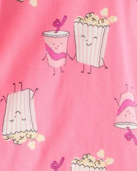 Toddler Girl Movie Print 100% Cotton Long-Sleeve 4-Piece Pajamas - Pink/Black