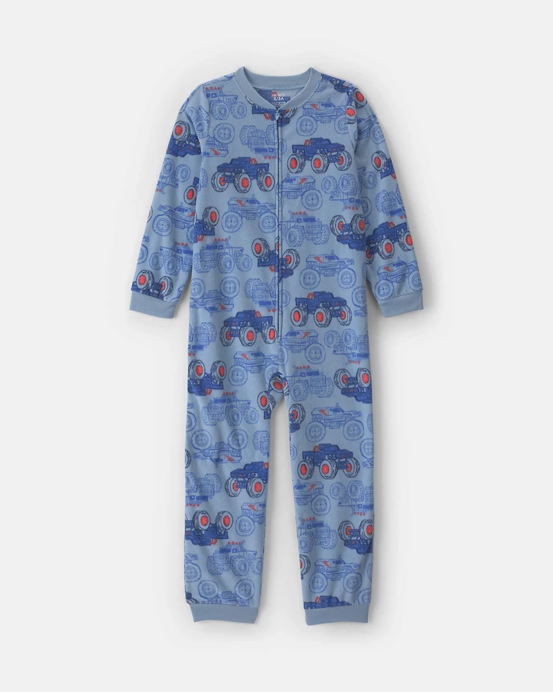 Boys 1-Piece Monster Truck Fleece Loose Fit Pajama - Blue