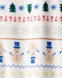 Kid Snowman Fair Isle Fleece Long-Sleeve Loose Fit 1-Piece Pajamas - White
