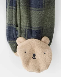 Baby Boy Bear Plaid Print Fleece Loose Fit Long-Sleeve Sleep & Play Pajamas - Green