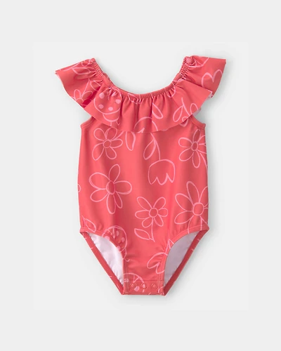 Baby Girl Floral 1-Piece Swimsuit - Red