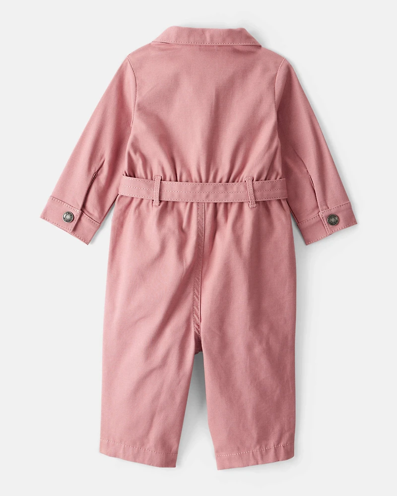 Baby Girl Cotton Long-Sleeve Jumpsuit - Pink