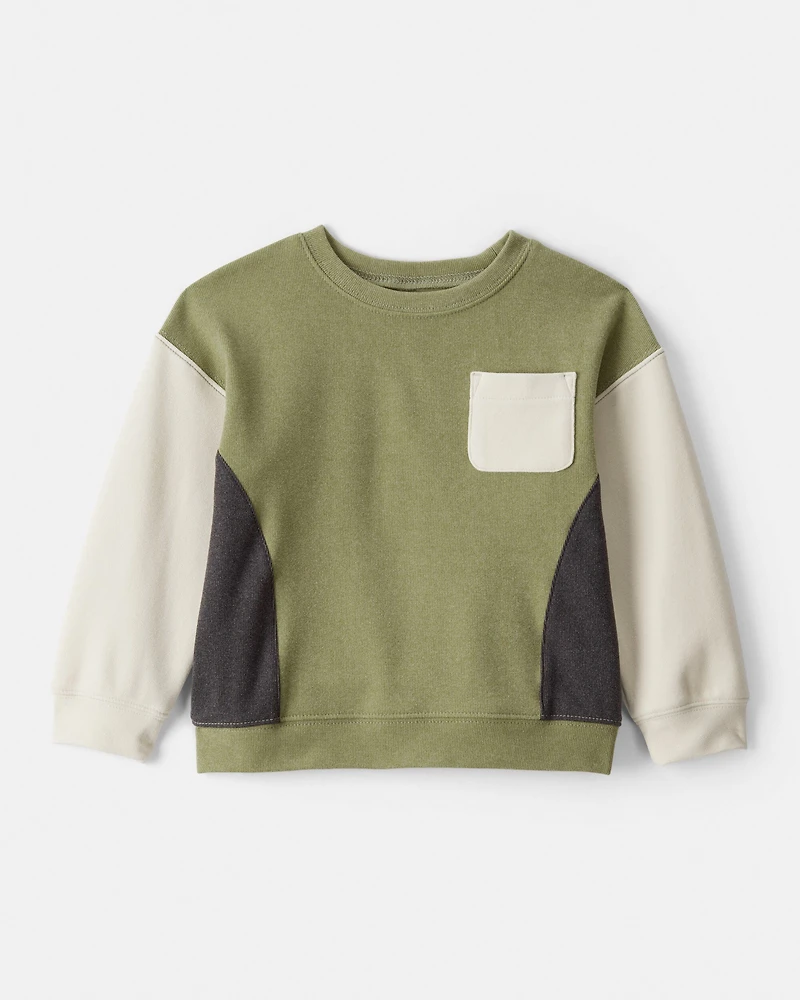 Toddler Boy Colorblock Long-Sleeve Pullover Sweatshirt - Green