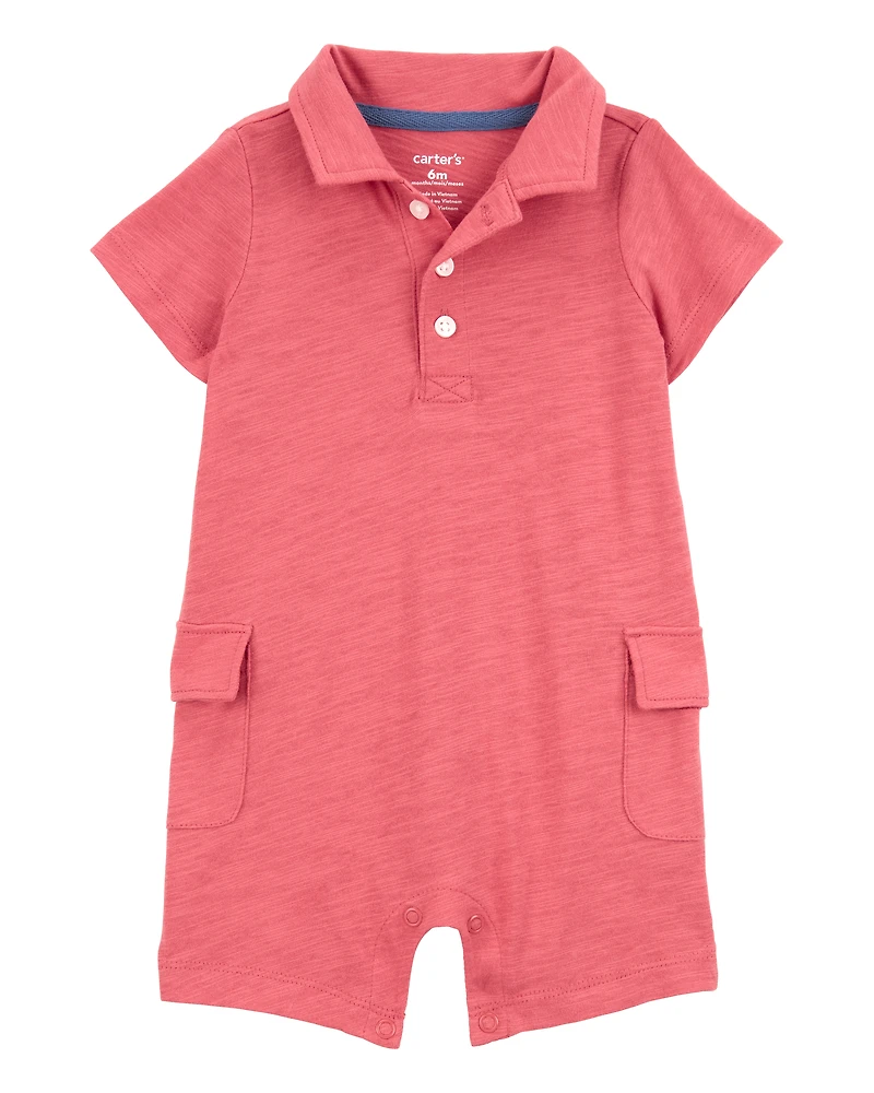 Baby Polo Cotton Romper - Red