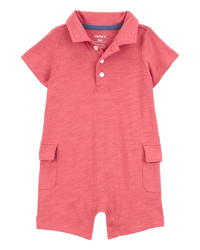 Baby Polo Cotton Romper - Red