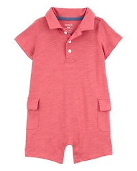 Baby Polo Cotton Romper - Red