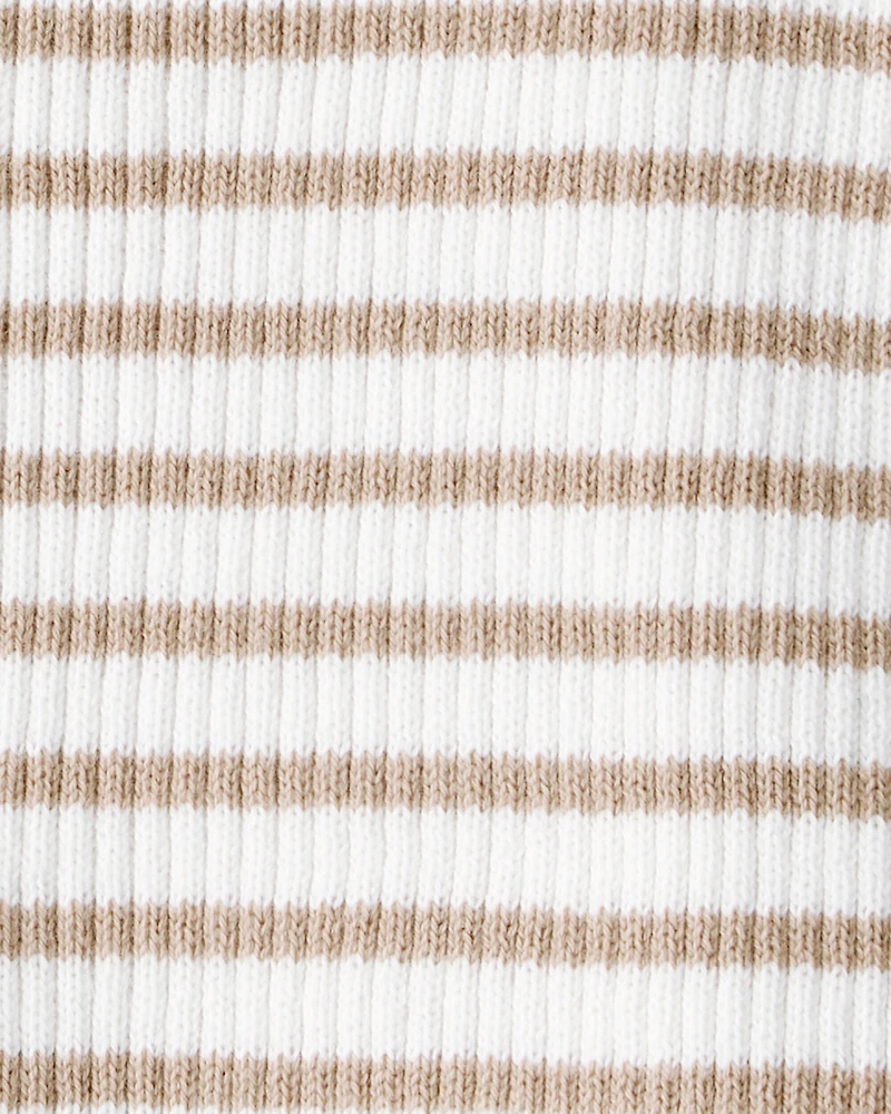 Girls Striped Button-Down Short-Sleeve Tee - Tan