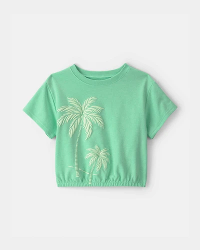Girls Palm Tree French Terry Top - Green
