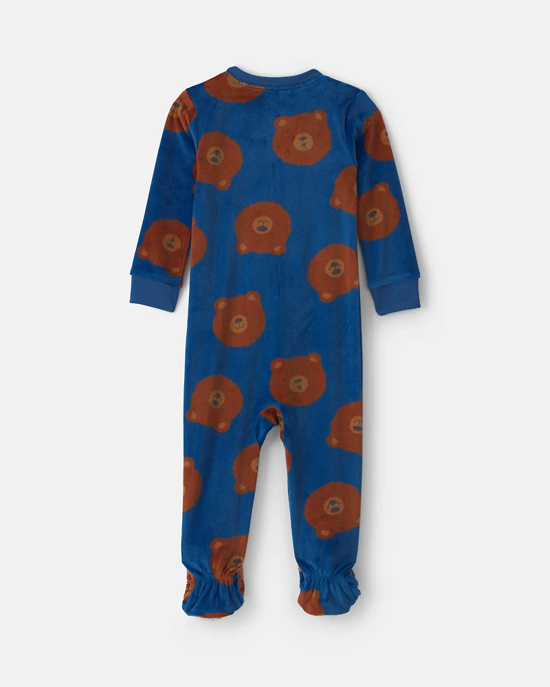 Baby Boy 1-Piece Bear 2-Way Zip DreamPlush Snug Fit Footed Pajama - Navy Blue