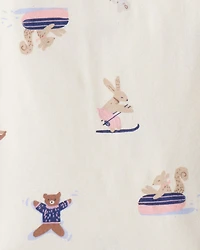 Toddler Girl Bunny Print 100% Cotton Long-Sleeve Snug Fit 4-Piece Pajamas - Brown/Blue