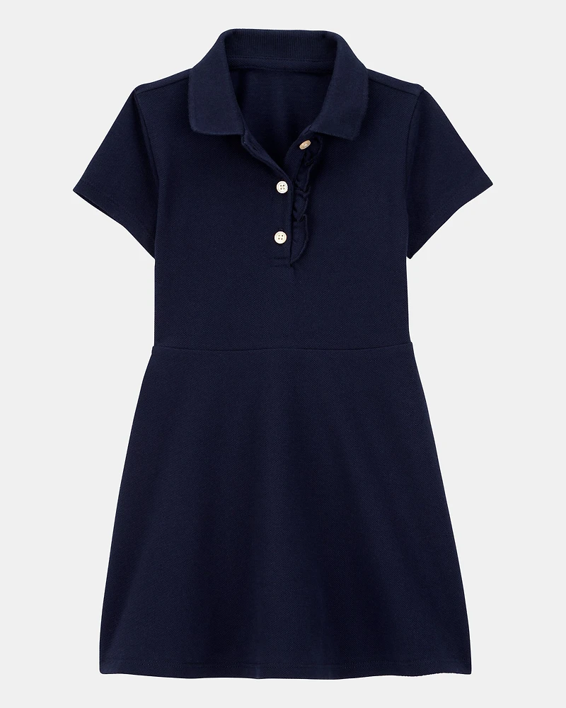 Toddler Girl Pique Short-Sleeve Uniform Dress - Navy