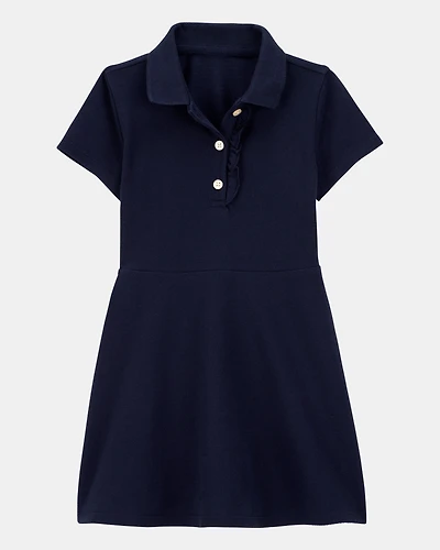 Toddler Girl Pique Short-Sleeve Uniform Dress - Navy