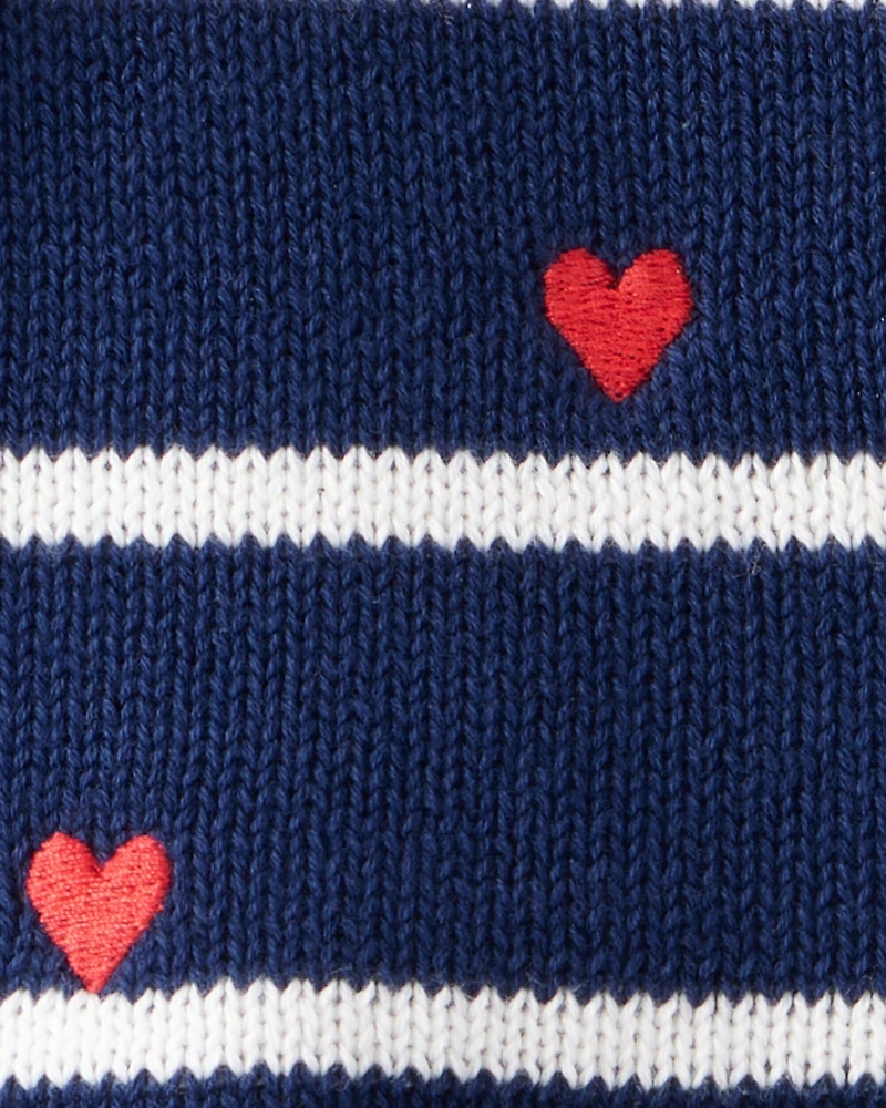 Baby Girl Striped Heart Long-Sleeve Cardigan - Navy