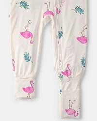Baby Girl Flamingo PurelySoft Snug Fit 1-Piece Pajama - Ivory