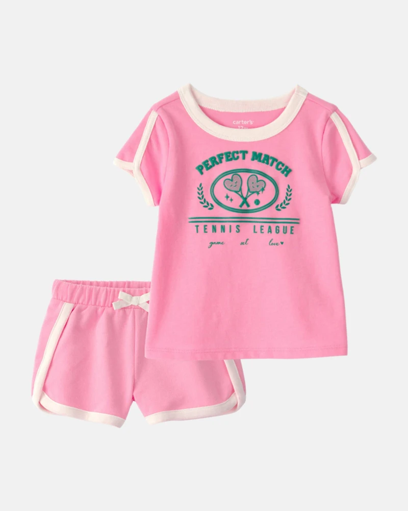 Toddler Girl 2-Piece 'Perfect Match' Active Top & French Terry Shorts Set - Pink