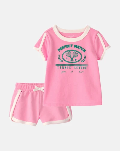 Toddler Girl 2-Piece 'Perfect Match' Active Top & French Terry Shorts Set - Pink