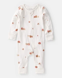 Baby Barn Print PurelySoft Long-Sleeve 2-Way Zip Sleep & Play Pajamas - White