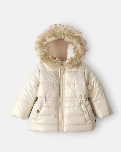 Baby Girl Hooded Heavyweight Winter Jacket - Cream