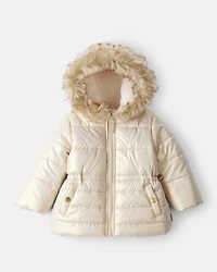 Baby Girl Hooded Heavyweight Winter Jacket - Cream