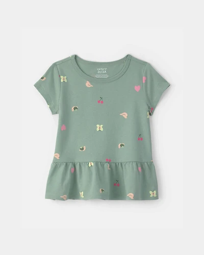 Toddler Girl Butterfly Relaxed Peplum Top - Green