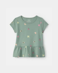 Toddler Girl Butterfly Relaxed Peplum Top - Green