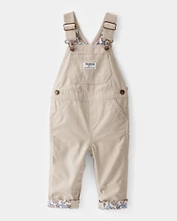 Baby Lightweight Floral-Lined Canvas Overalls  - Khaki