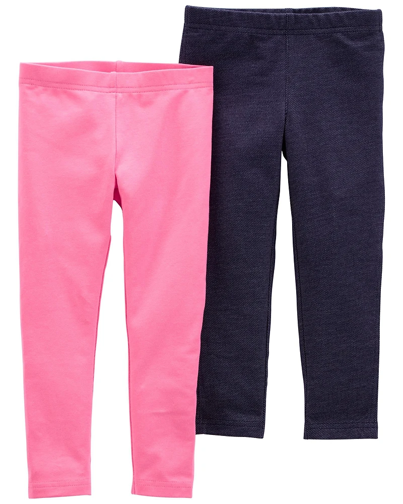 Baby 2-Pack Pink & Navy Cotton Stretch Leggings