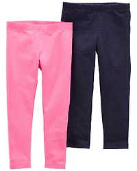 Baby 2-Pack Pink & Navy Cotton Stretch Leggings