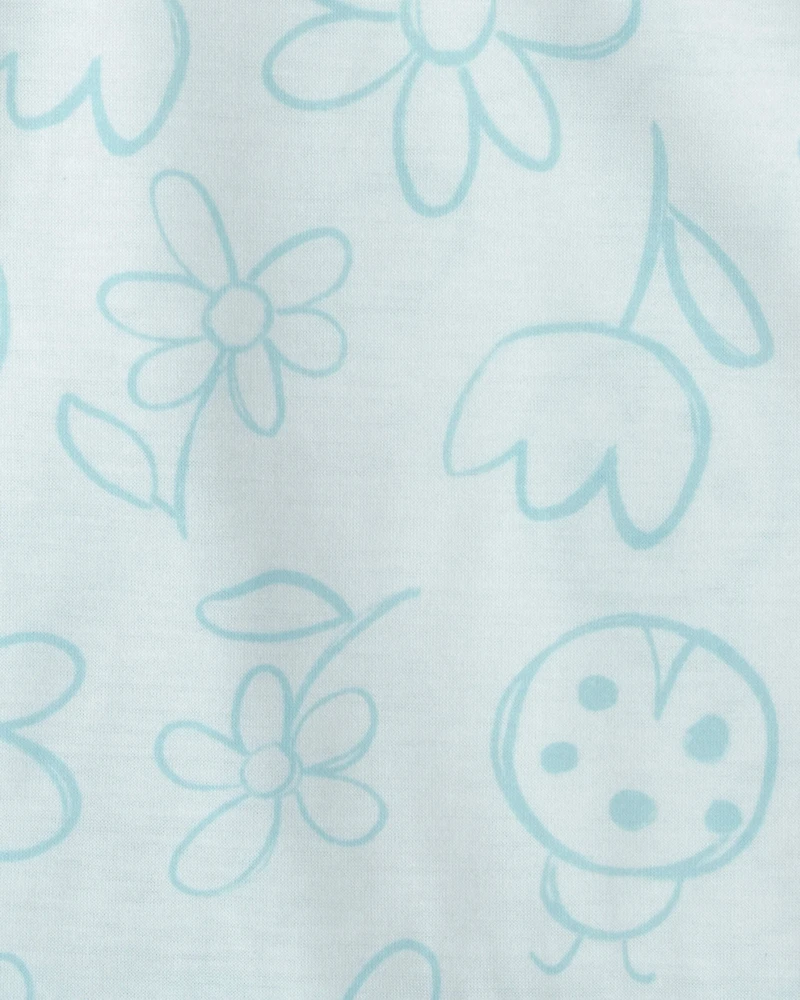 Toddler Girl Floral Ladybug Short-Sleeve Loose Fit 2-Piece Pajama Set - Blue