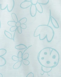 Toddler Girl Floral Ladybug Short-Sleeve Loose Fit 2-Piece Pajama Set - Blue
