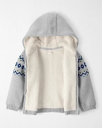 Toddler Boy Recycled Fair Isle Sherpa Sweater Knit Jacket